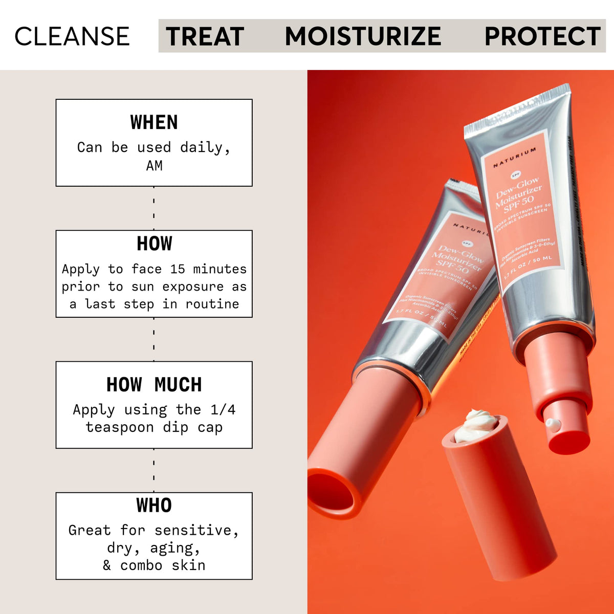 Naturium Dew-Glow Moisturizer SPF 50 dip cap feature