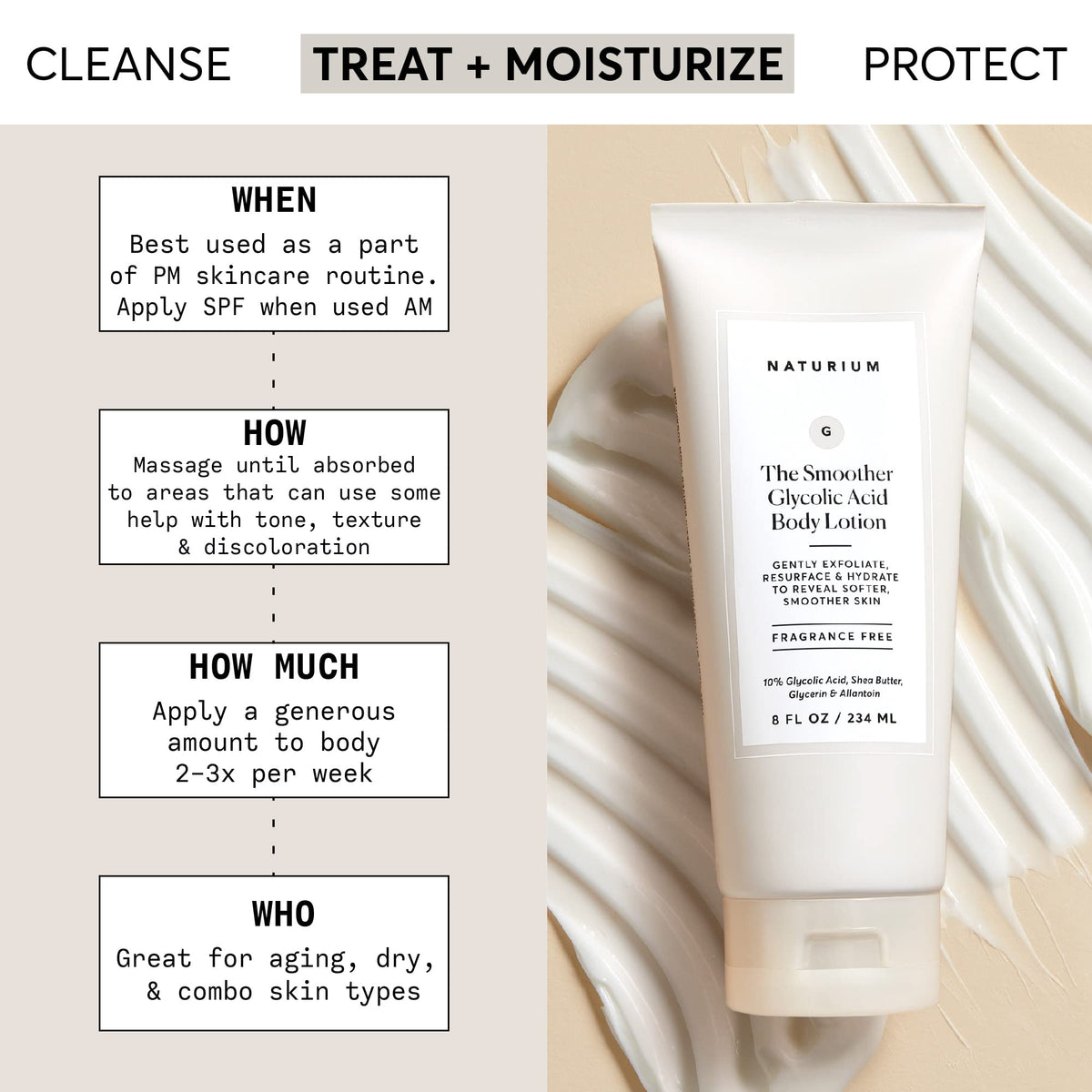 Naturium Glycolic Acid Body Lotion showing texture on hand