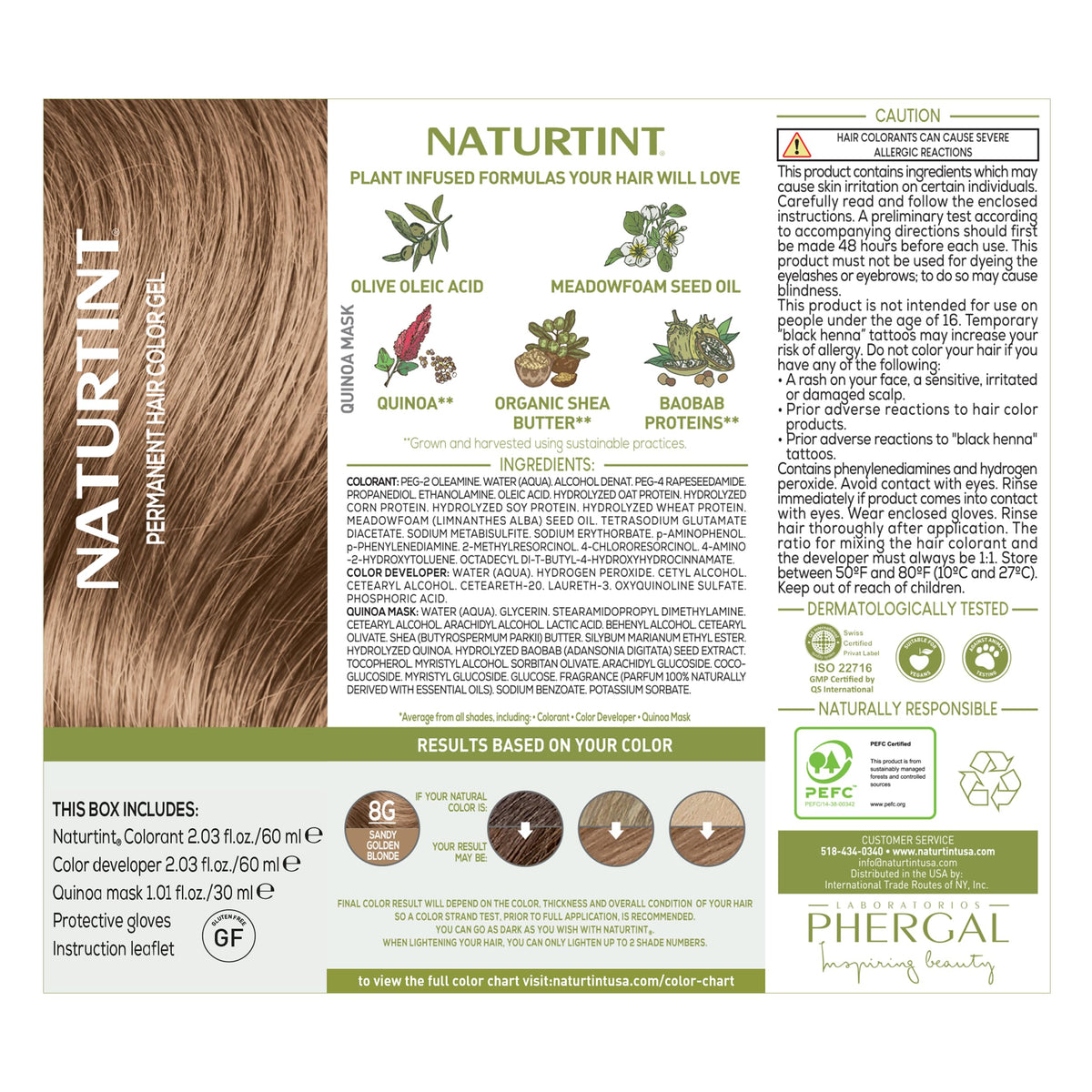 Naturtint 8G Sandy Golden Blonde Hair Colour packaging details