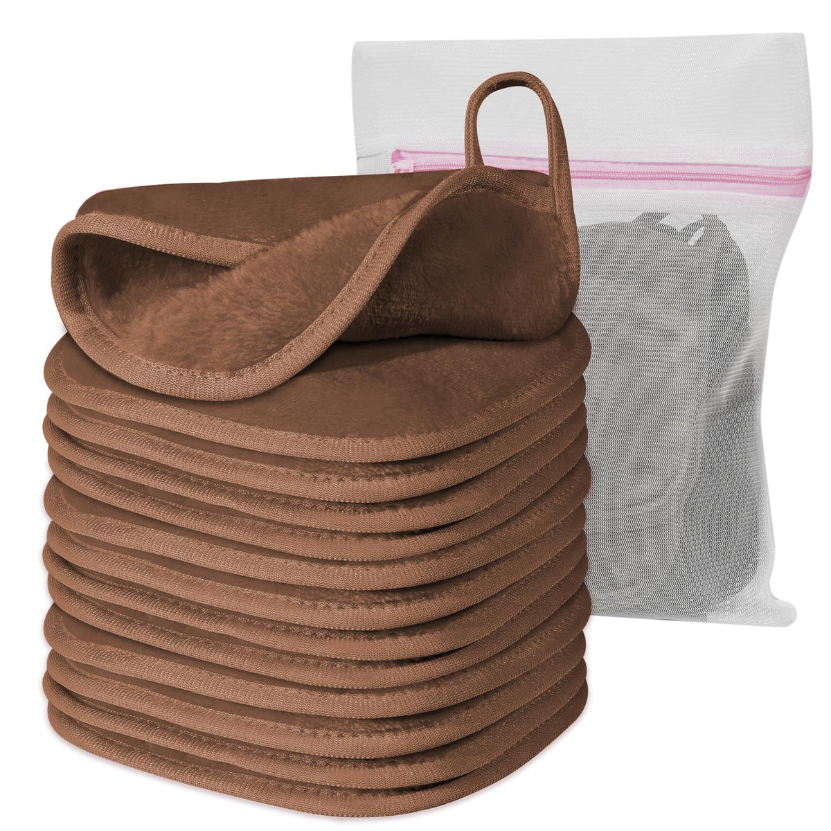 Natwag Makeup Remover Cloth 12 pack in brown with mesh bag