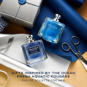 Nautica Voyage Intense Eau de Toilette with ocean background