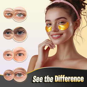 NAZANO 24K Gold Under Eye Patches set displayed on a countertop