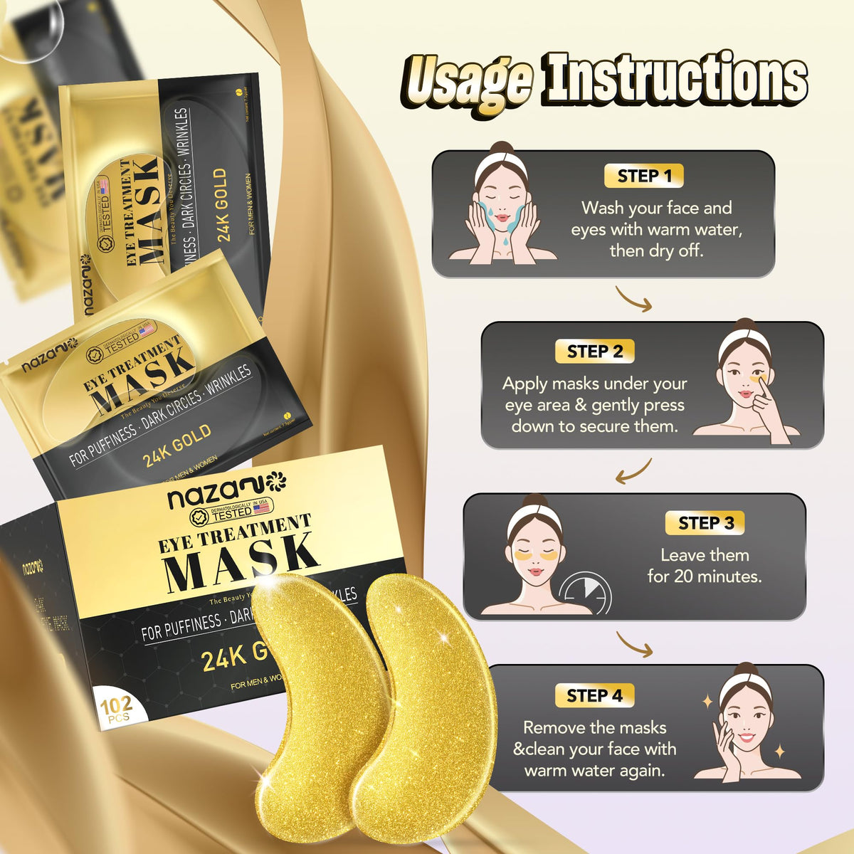 NAZANO 24K Gold Under Eye Patches texture close-up