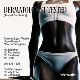 Nécessaire Body Lotion Eucalyptus with ingredients on a white background