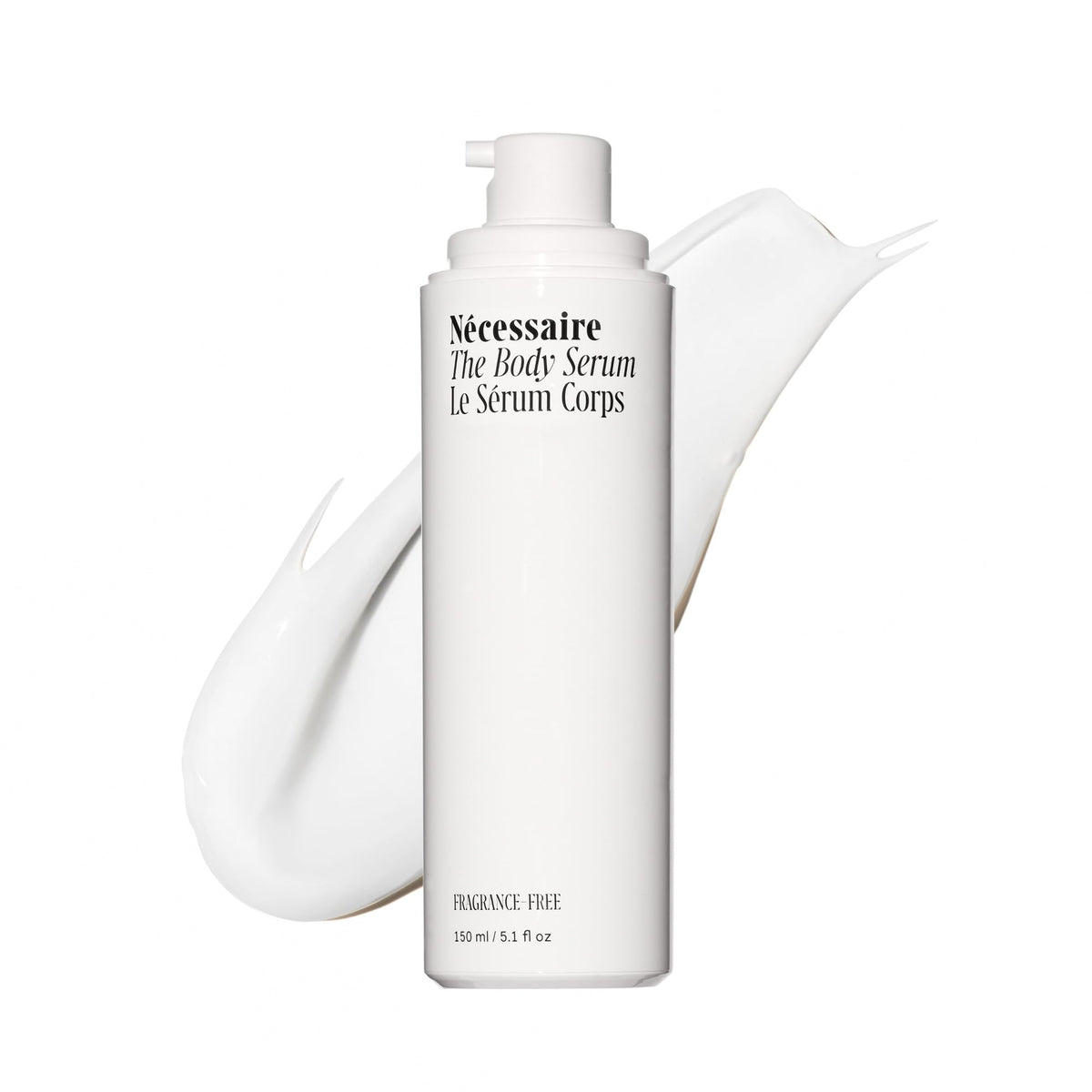 Nécessaire Body Serum front view with pump dispenser