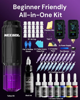 Neebol tattoo kit includes a variety of colour inks