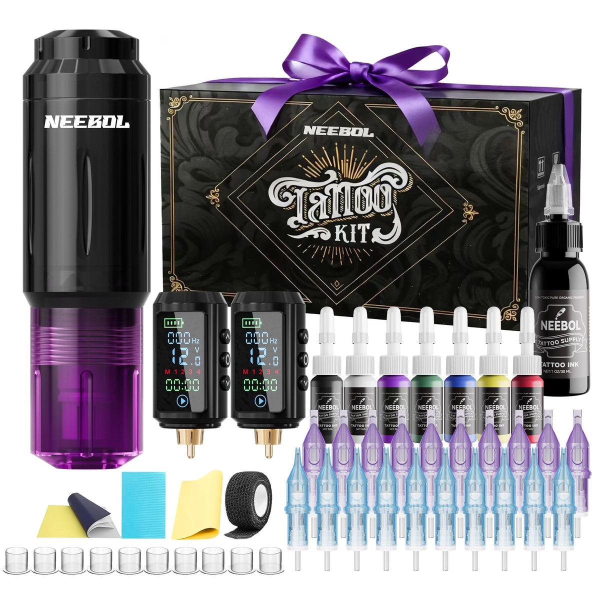 Neebol Wireless Tattoo Gun Kit complete set with batteries and accessories