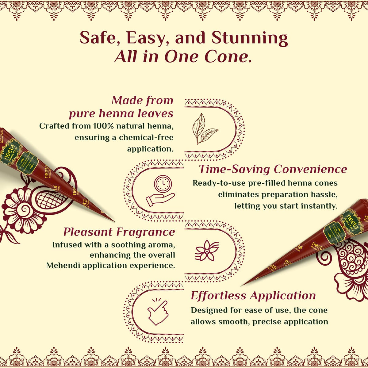 Neeta henna paste cones on a wooden surface