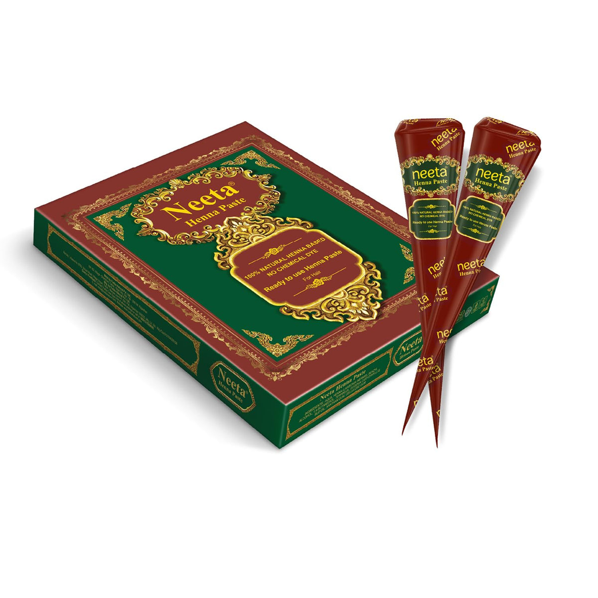 Neeta Ready-to-Use Henna Paste reddish brown cone pack front view