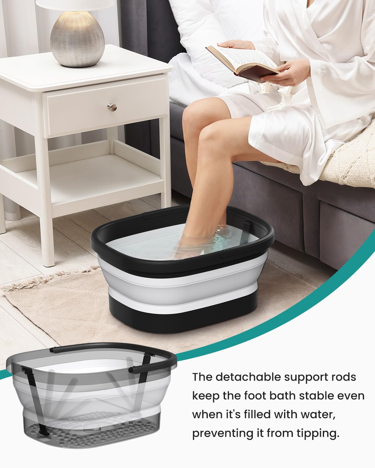 Nekteck foot soaking tub filled with water and bath salts