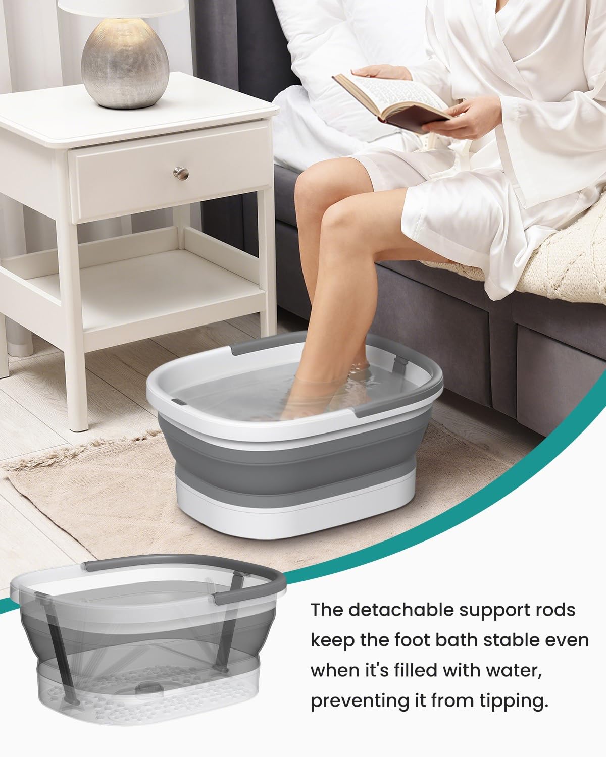 Nekteck foot soaking tub in use with water and bath salts