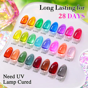 Neon jelly gel nail polish in various shades from Double Rhythm