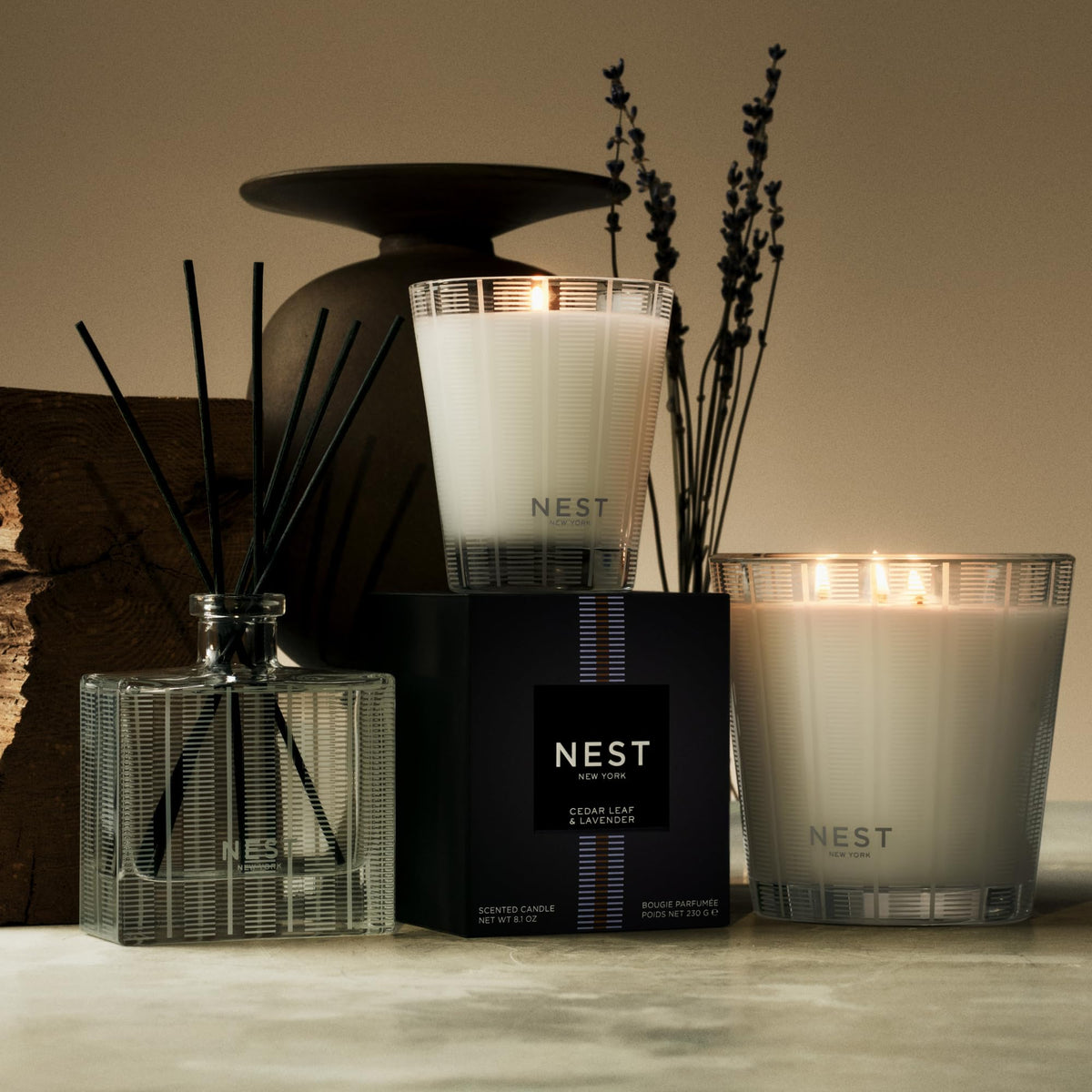 NEST New York Liquid Soap Cedar Leaf & Lavender with herbs background