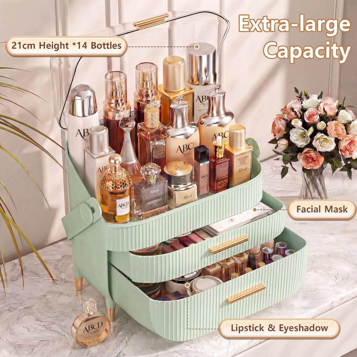 NestOrganix Makeup Organizer showing spacious compartments