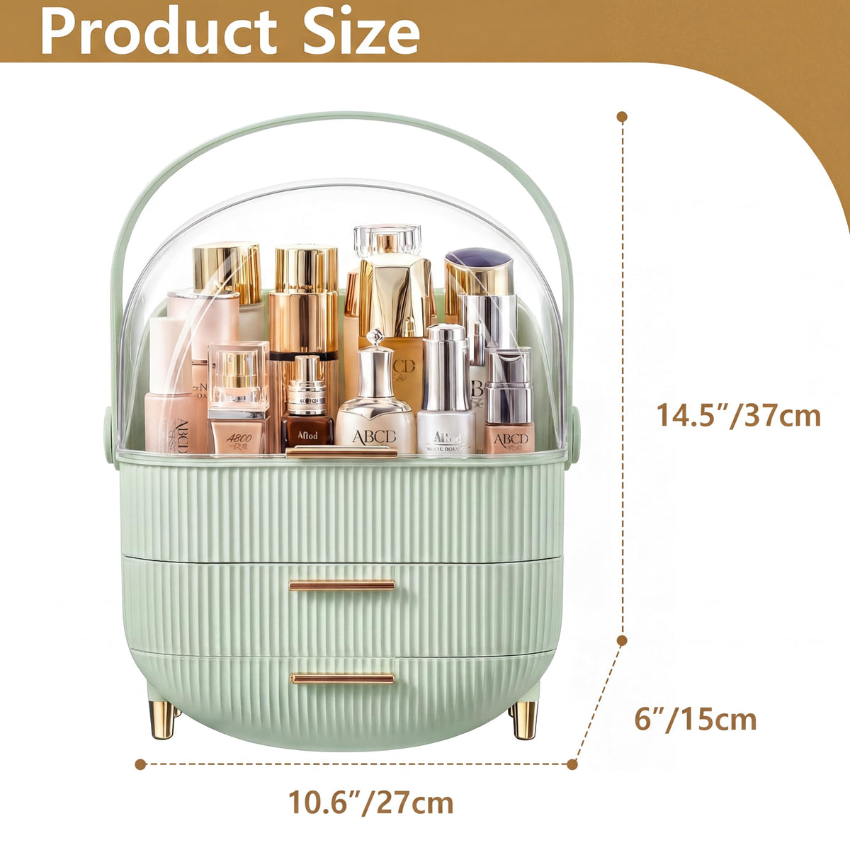 NestOrganix Makeup Organizer with golden handle detail