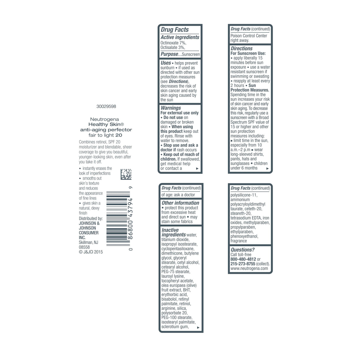 Neutrogena Anti-Aging Perfector Tinted Facial Moisturizer with SPF 20 label