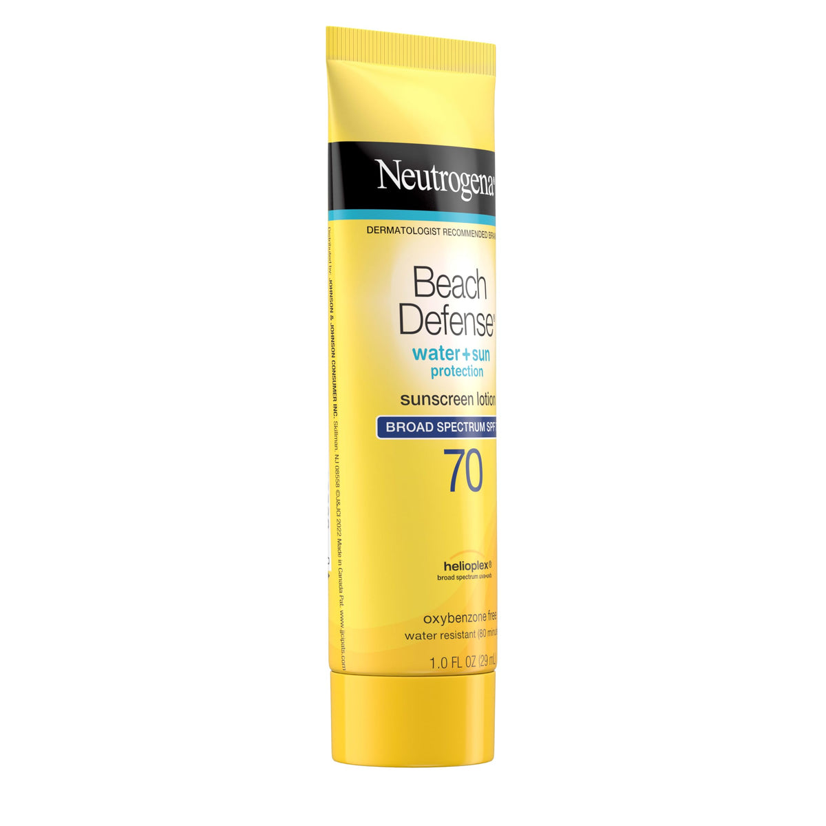 Neutrogena Beach Defense Sunscreen Lotion SPF 70, 1 oz bottle side view