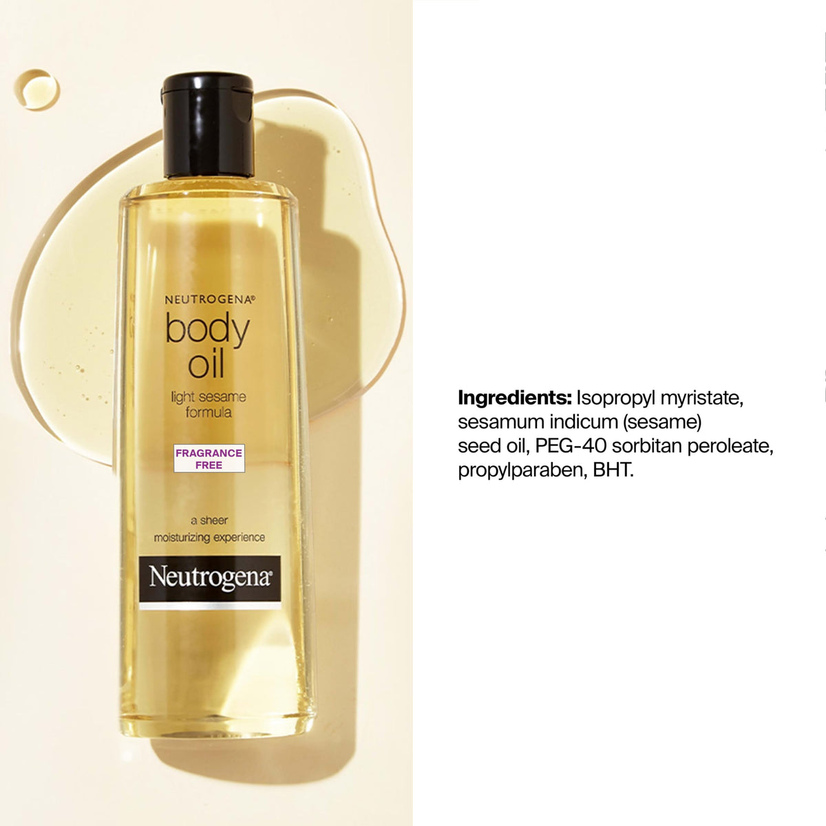 Neutrogena Body Oil Light Sesame Formula packaging details
