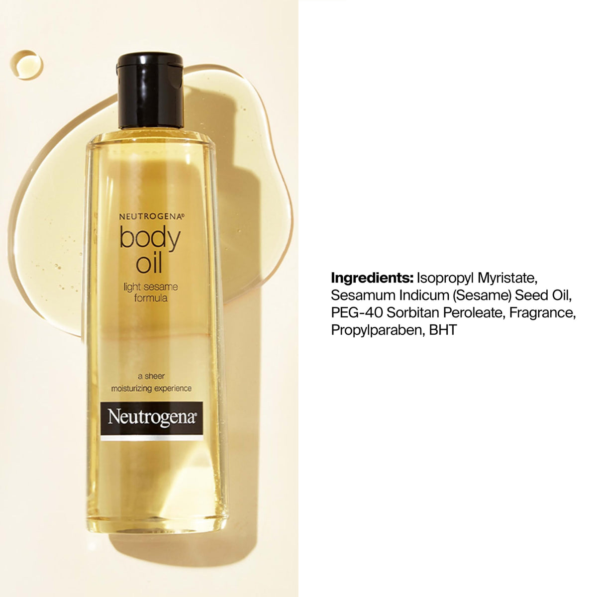 Neutrogena Body Oil Light Sesame Formula packaging details