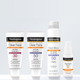 Neutrogena Clear Face Sunscreen SPF 30 on a bathroom counter