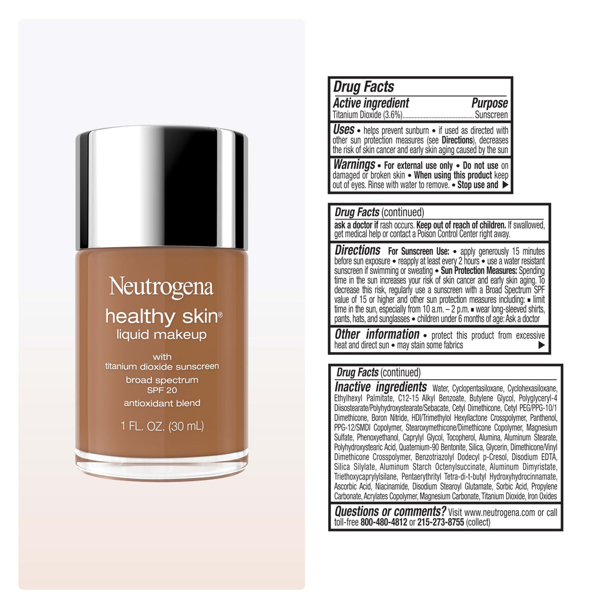 Neutrogena Healthy Skin Liquid Foundation Deep Olive 530W on vanity