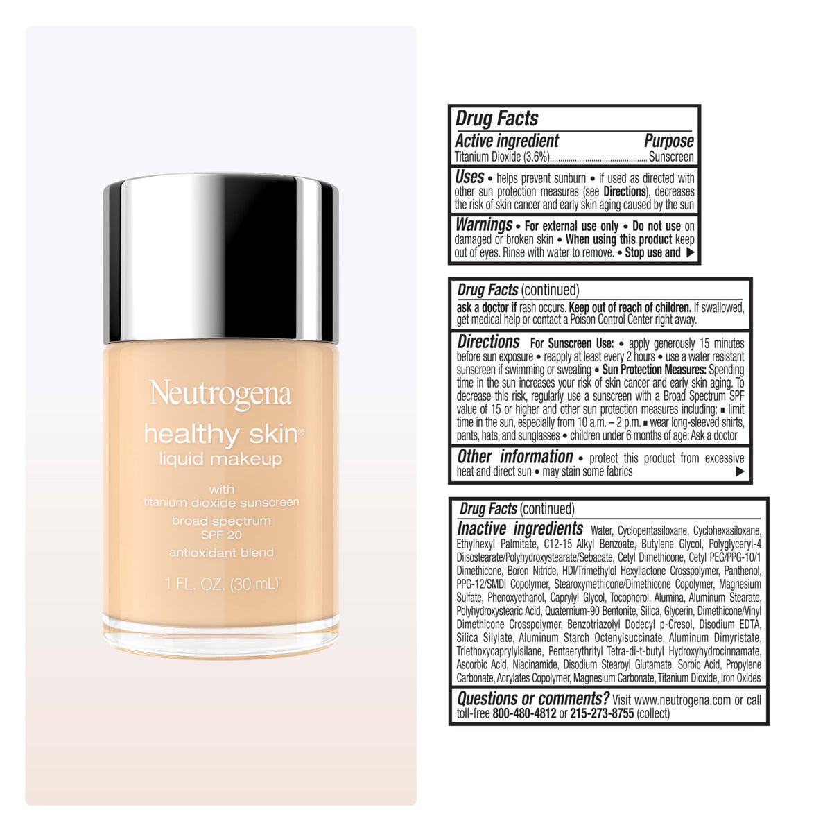 Neutrogena Healthy Skin Liquid Foundation Warm Ivory 150W on a vanity