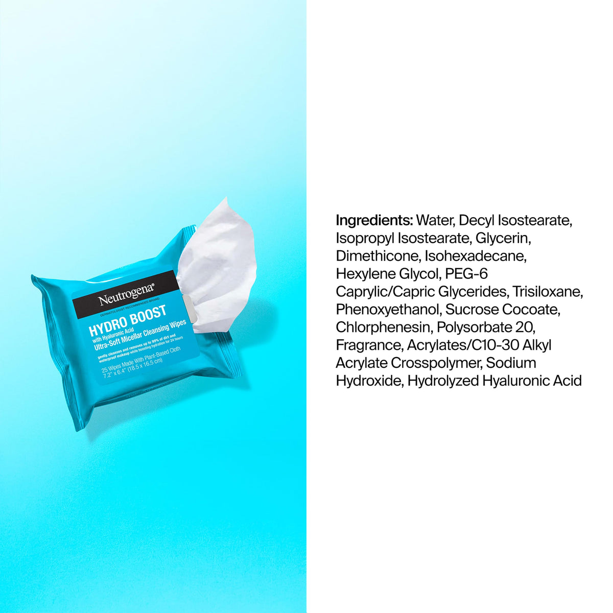 Neutrogena Hydro support Cleansing Wipes displayed with natural elements