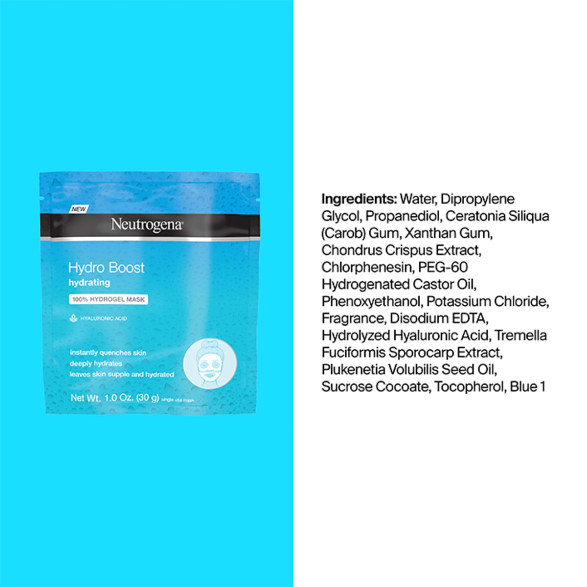 Neutrogena Hydro support Hydrating Face Masks 12 pack back view