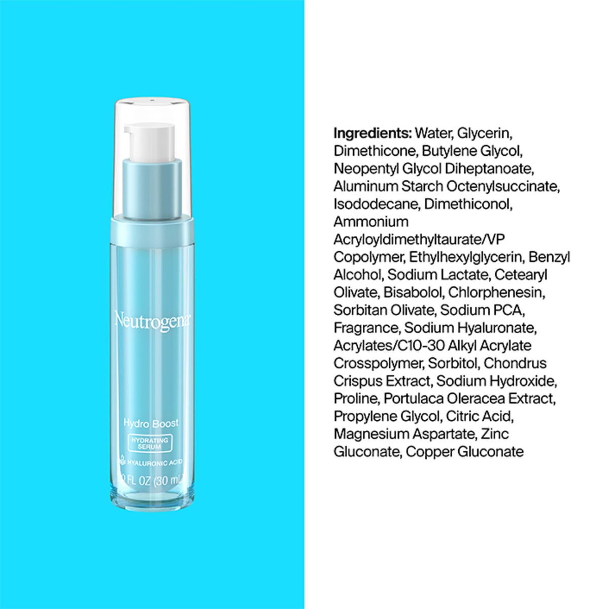 Neutrogena Hydro support Hydrating Serum 30mL opened with dropper