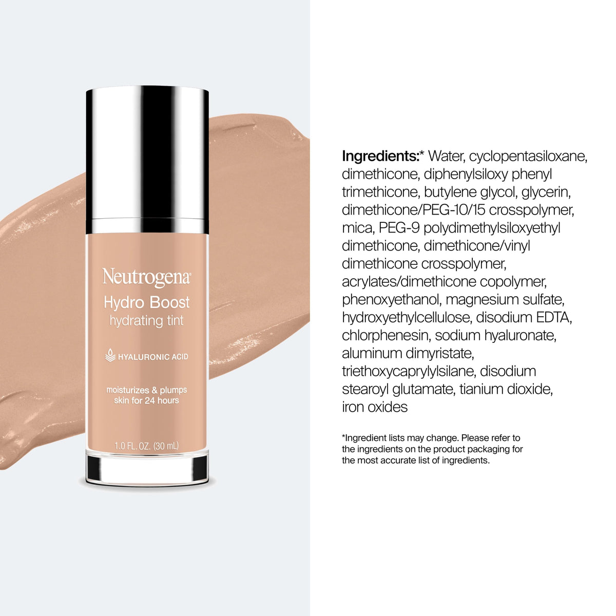 Neutrogena Hydro support Hydrating Tint Nude 40 with makeup tools