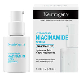 Neutrogena Hydro support+ Niacinamide Serum on a bathroom counter