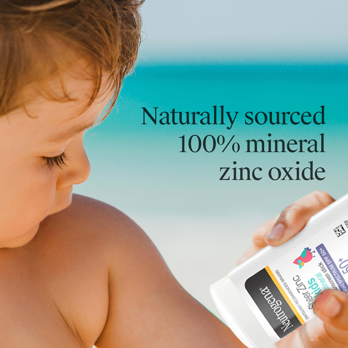 Neutrogena Kids Sunscreen Stick being applied to a child's face