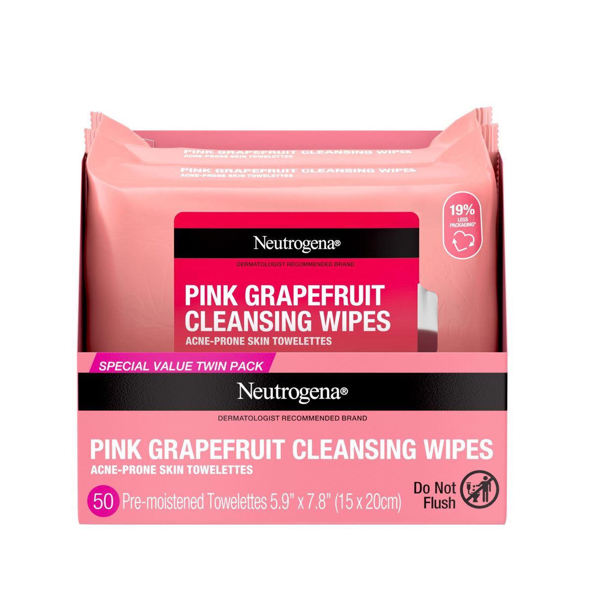Neutrogena Makeup Remover Towelettes pink grapefruit front view