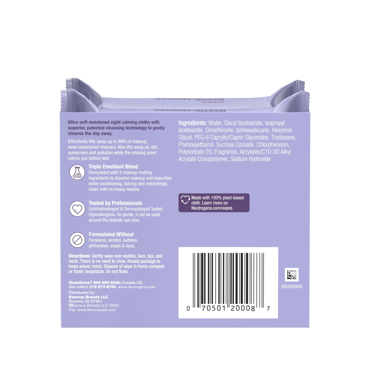 Neutrogena Night Calming Makeup Remover Wipes showing texture