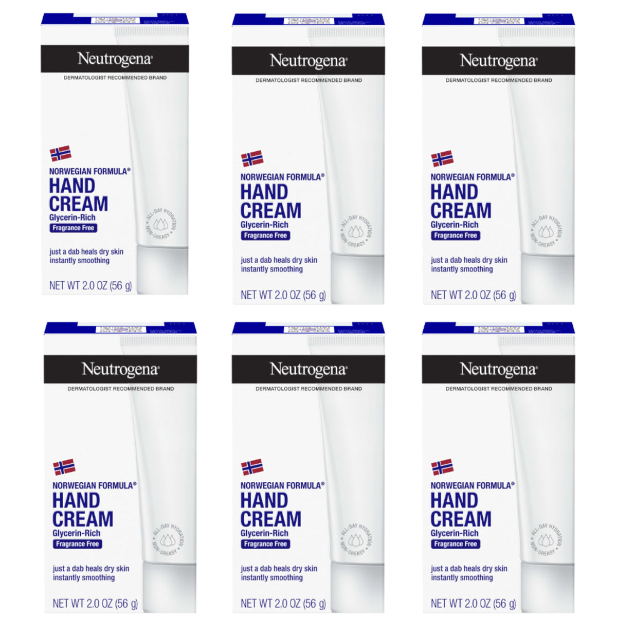 Neutrogena Norwegian Formula Hand Cream 6 x 2 oz tubes front view