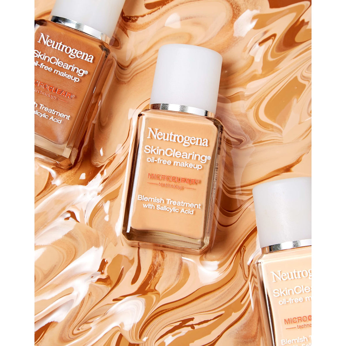 Neutrogena SkinClearing Liquid Foundation 30 Buff with makeup brush