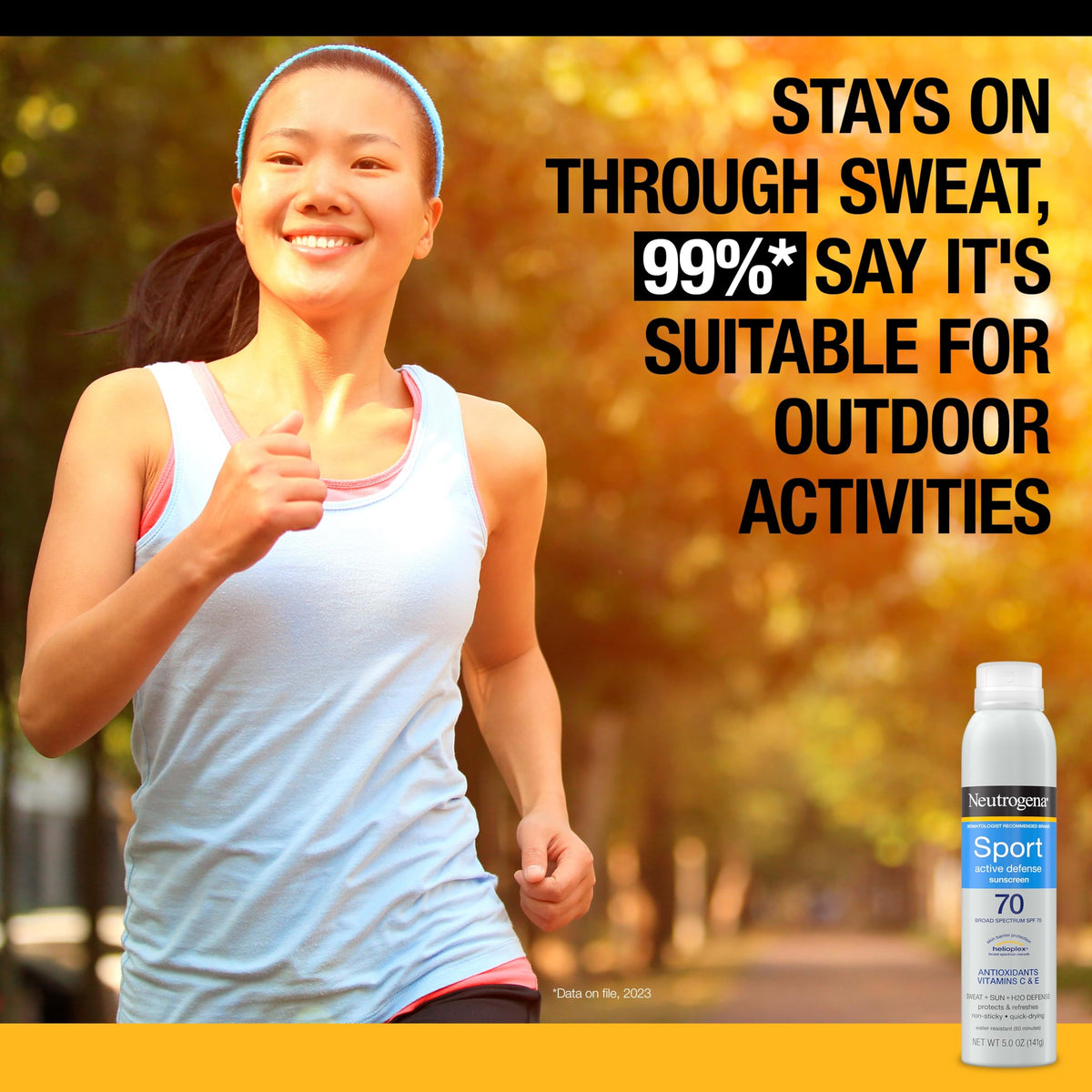 Neutrogena Sport Active Defense Sunscreen Spray SPF 70 application on skin
