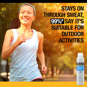 Neutrogena Sport Active Defense Sunscreen Spray SPF 70 application on skin