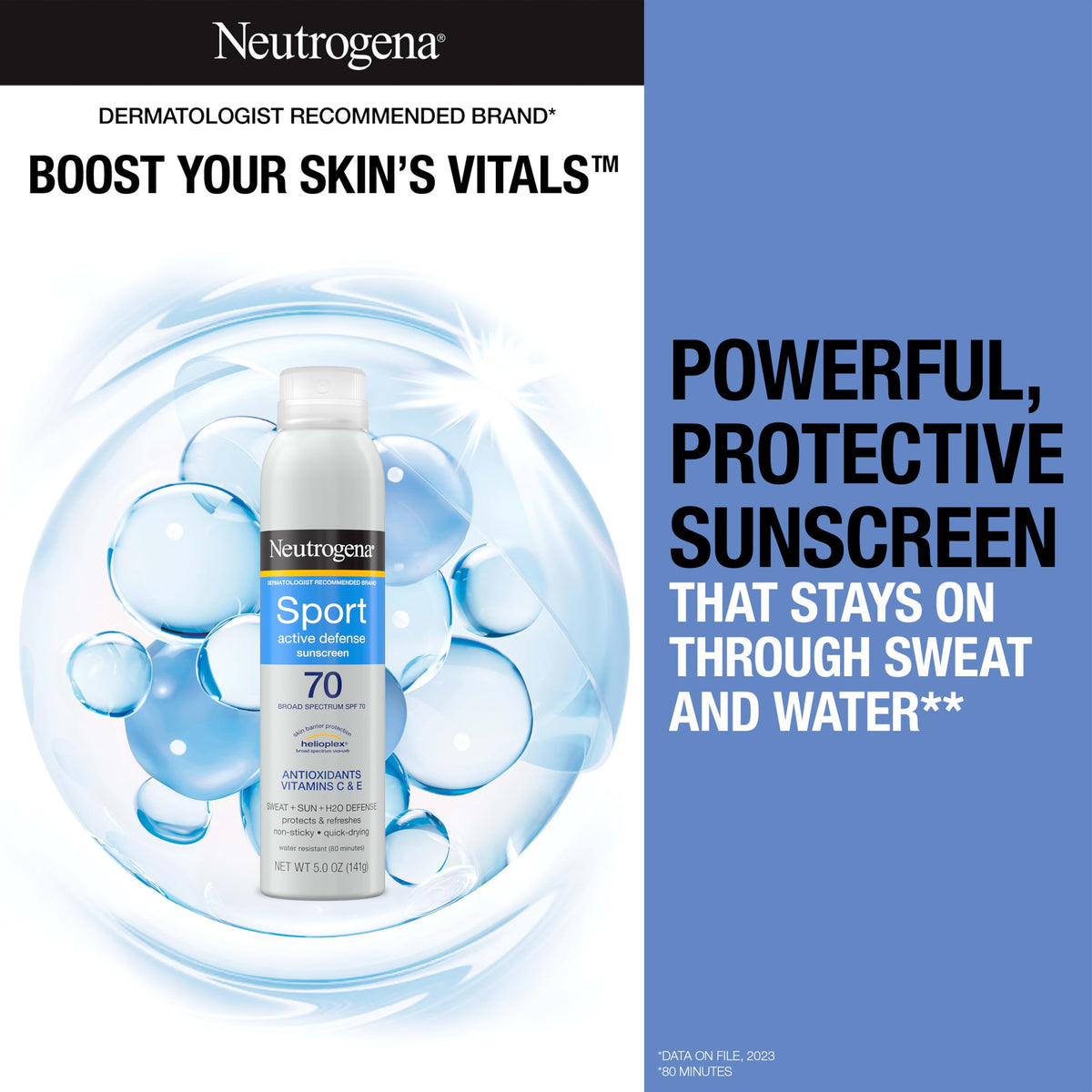 Neutrogena Sport Active Defense Sunscreen Spray SPF 70 can side view