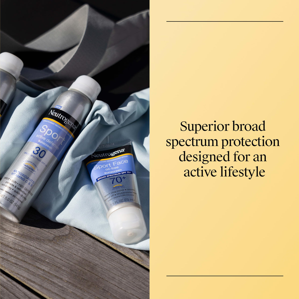 Neutrogena Sport Face Sunscreen Lotion SPF 70+ alongside sports gear