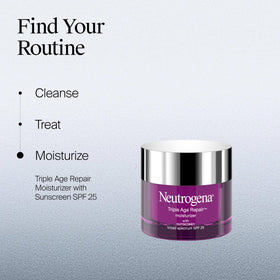 Neutrogena Triple Age Repair Face Moisturizer displayed with fresh ingredients