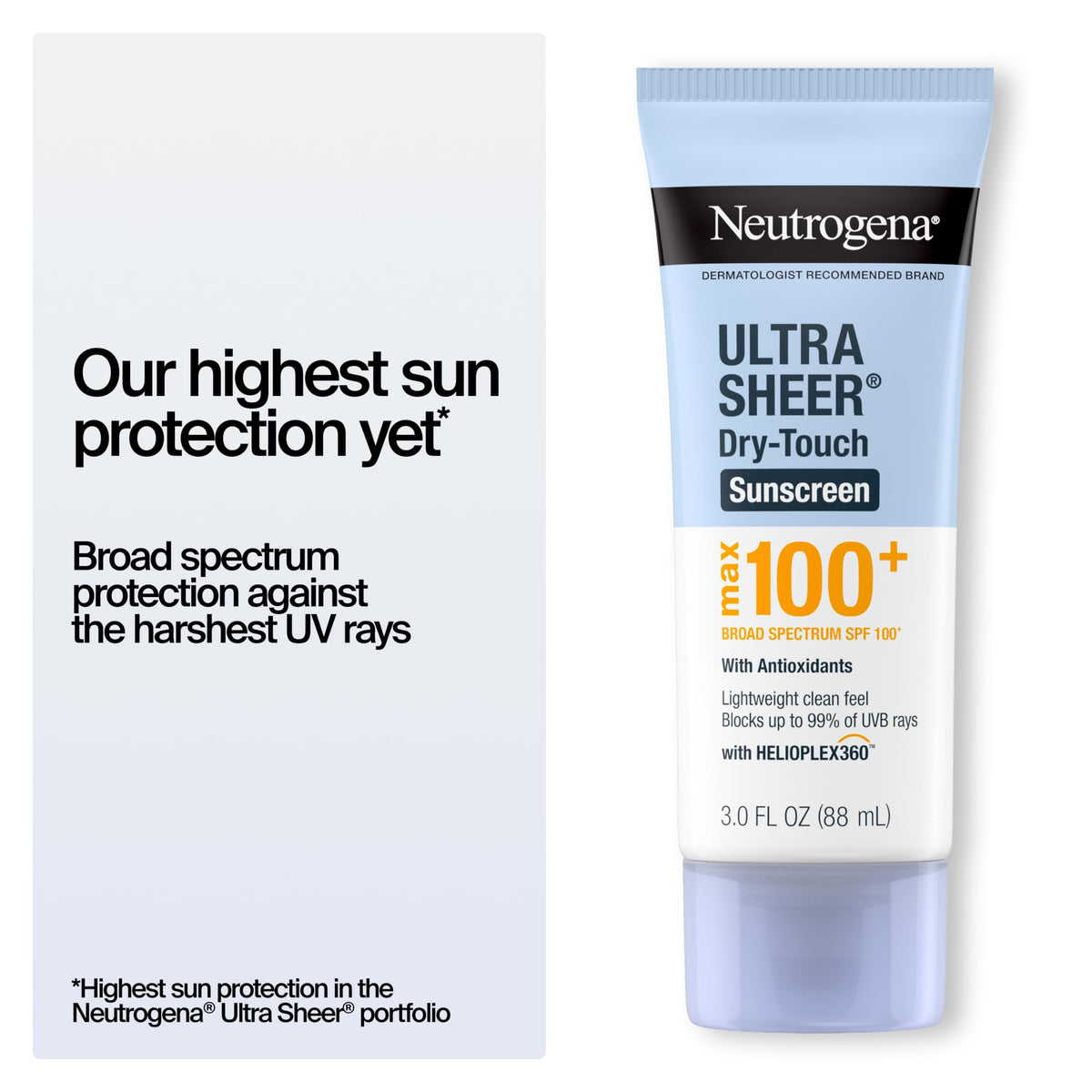 Neutrogena Ultra Sheer Dry Touch Sunscreen Lotion Max SPF 100+ 3 oz back view