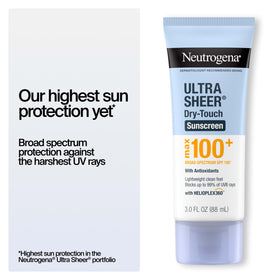 Neutrogena Ultra Sheer Dry Touch Sunscreen Lotion Max SPF 100+ 3 oz back view