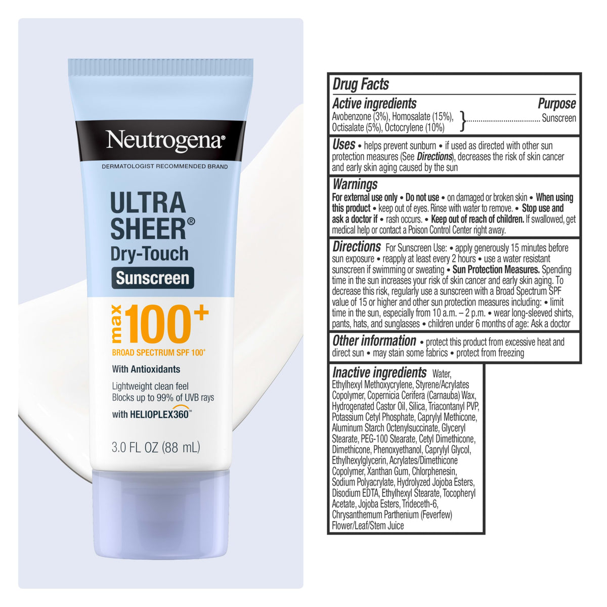 Neutrogena Ultra Sheer Dry Touch Sunscreen Lotion Max SPF 100+ 3 oz texture close-up