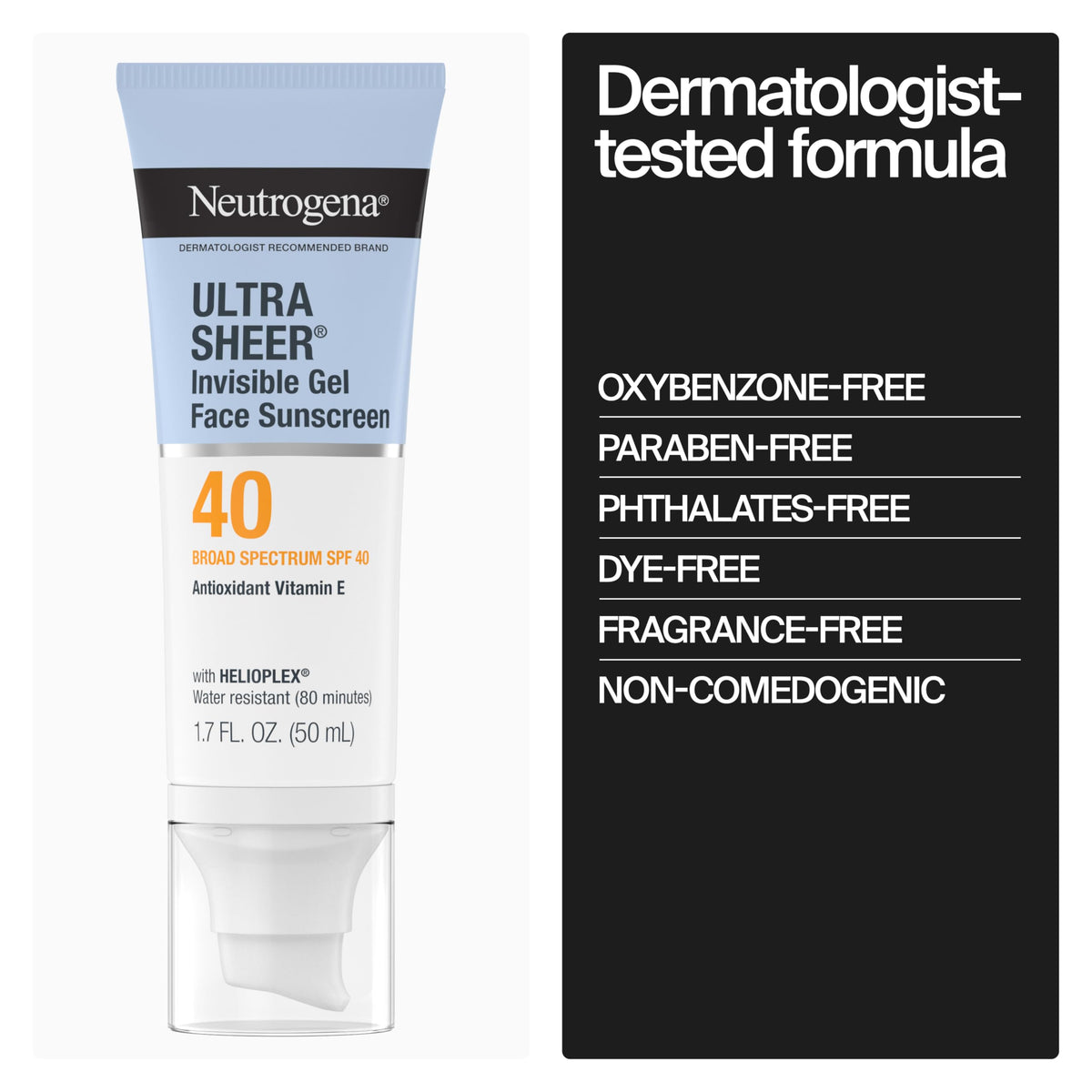 Neutrogena Ultra Sheer Invisible Gel Face Sunscreen SPF 40 in travel bag