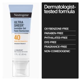 Neutrogena Ultra Sheer Invisible Gel Face Sunscreen SPF 40 in travel bag
