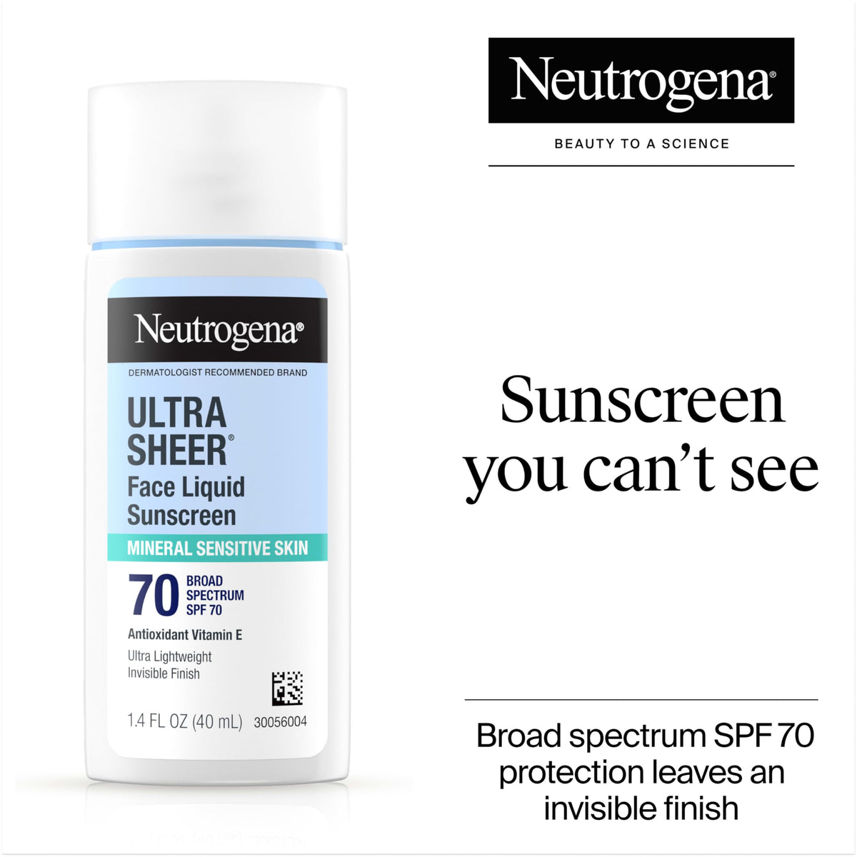 Neutrogena Ultra Sheer Liquid Mineral Face Sunscreen SPF 70 tube with cap