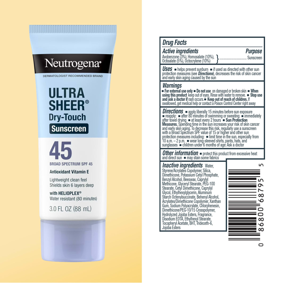 Neutrogena Ultra Sheer Sunscreen Lotion SPF 45 with beach background