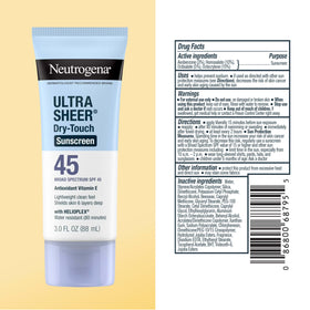 Neutrogena Ultra Sheer Sunscreen Lotion SPF 45 with beach background