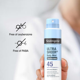 Neutrogena Ultra Sheer Sunscreen Spray SPF 45 mist close-up